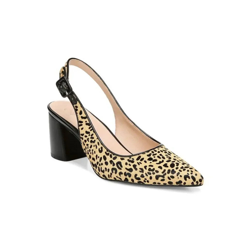 New 27 Edit Meera Slingback Pump Nude Leopard Calf Hair Leather Women's Size 6.5